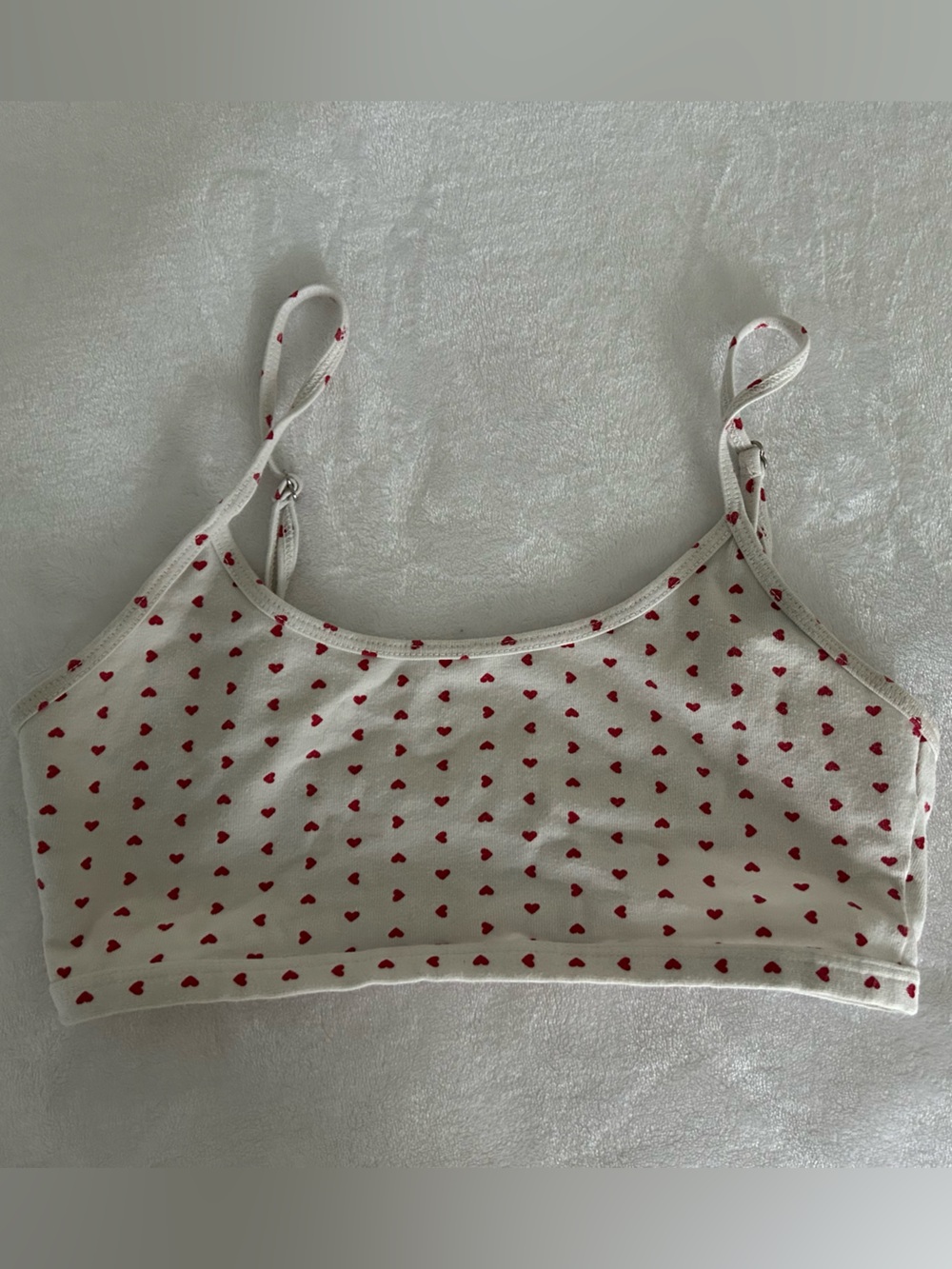 Brandy Melville White Crop Top with Red Heart Print